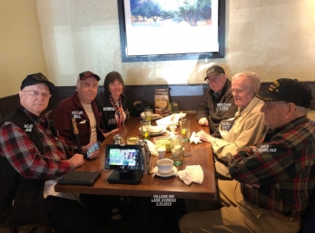 3.855 group at Village Inn in Lake Oswego Oregon for Lunch 3-15-2019. Left front to rear is Joe N7JD - Bill KC7JK & Wife Debra, Right front to year Jake 97 years old, Guy N2GL, Stan WB7OKN. Great bunch of guys! 